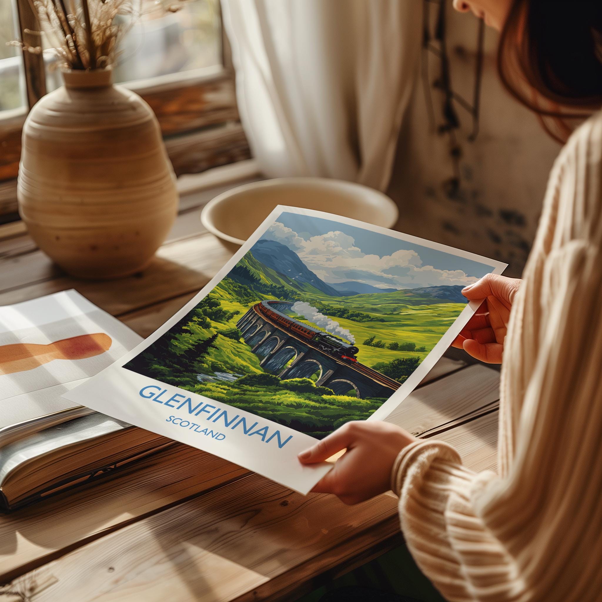 Glenfinnan Viaduct Travel Print Wall Art, Scottish Highlands Art, Railway Bridge Poster, Scotland Landscape, Steam Train Decor Artwork NQ Media Designs