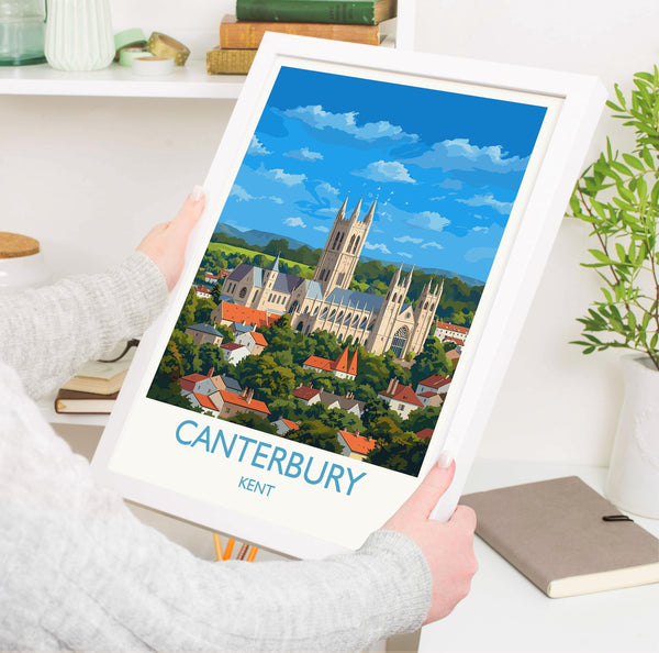 Canterbury Travel Print, Travel Poster of Canterbury, England, Canterbury Cathedral, Kent Art Lovers Gift, Wall Art Print