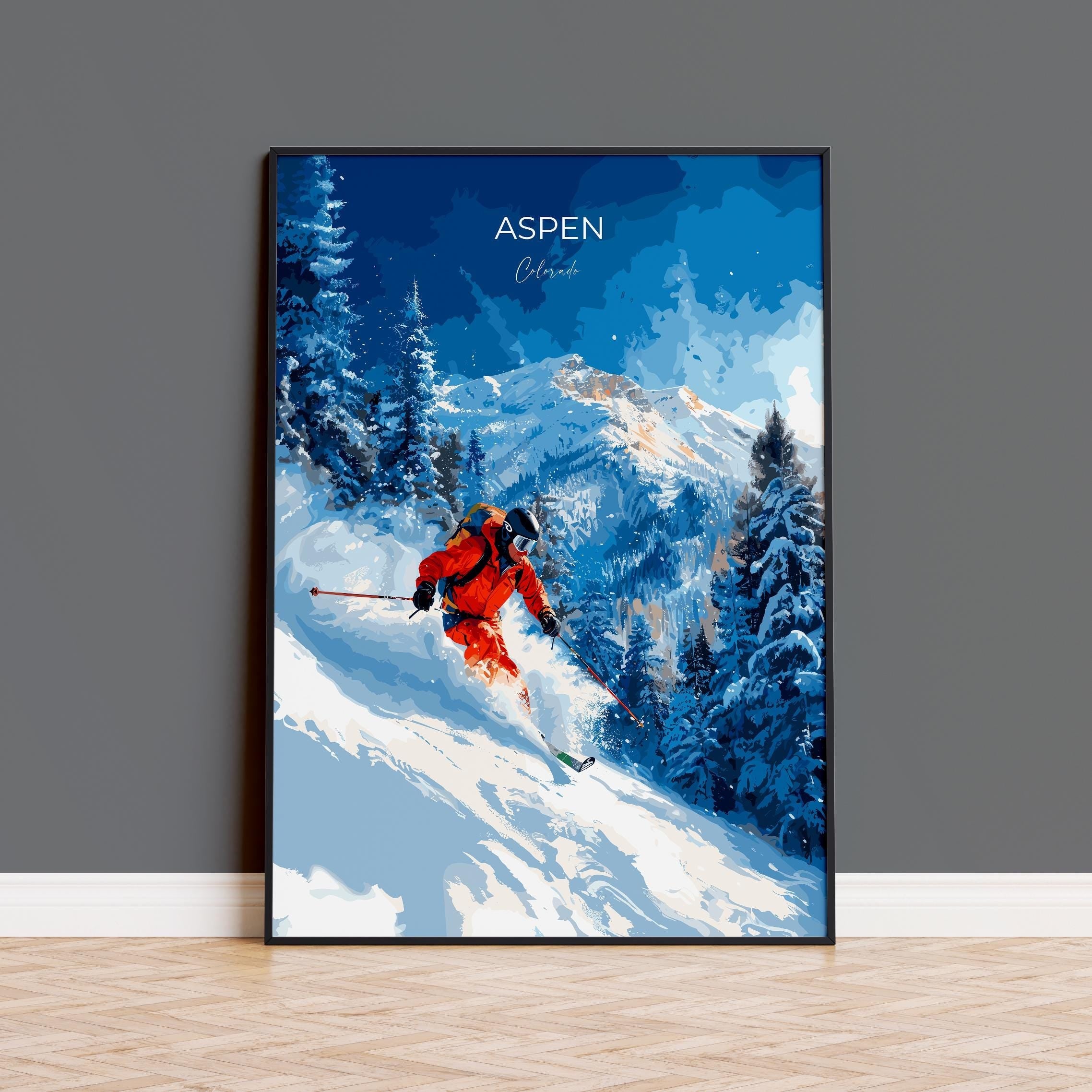 Aspen Travel Print Wall Art, Travel Poster of Aspen, Colorado, USA, Aspen Ski Art Lovers Gift NQ Media Designs