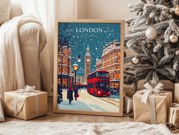 London at Christmas Travel Print | Festive London Wall Art | Christmas Gift