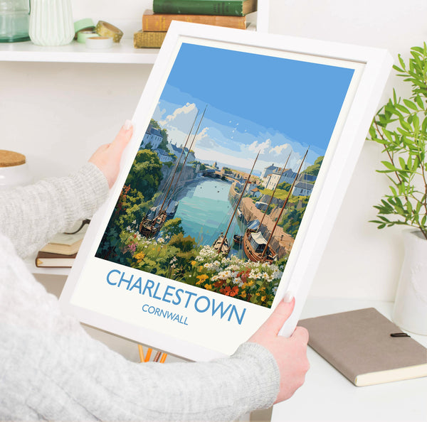 Charlestown Travel Print, Travel Poster of Charlestown, England, Cornwall Art, Charlestown Art Lovers Gift, Wall Art Print