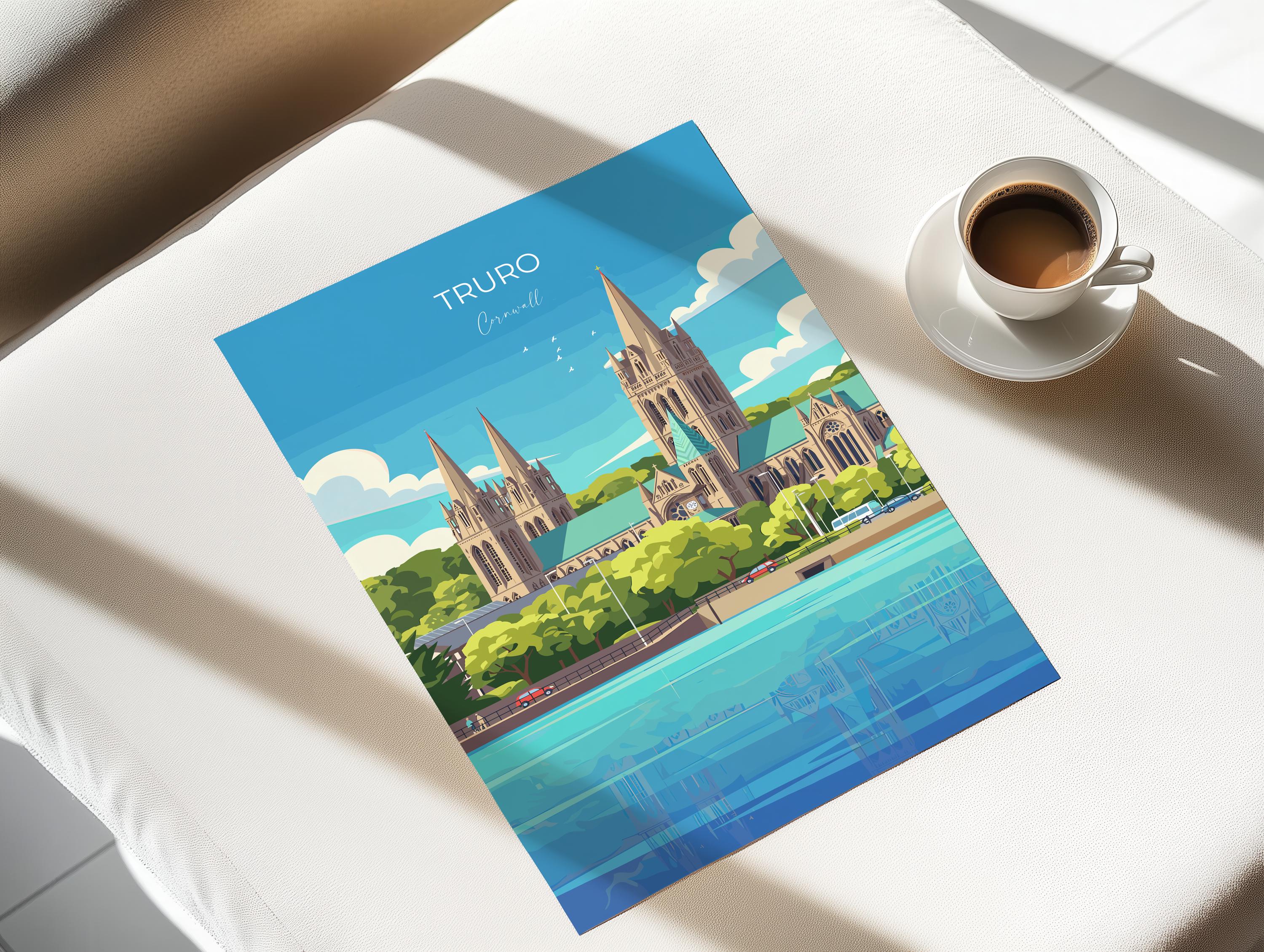 Truro Travel Poster, Travel Print of Truro, England, Cornwall Art, Truro Cathedral Art Lovers Gift, Wall Art Print NQ Media Designs