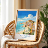 Cartagena Colombia Travel Poster, Colourful Old Town Street Art, Cartagena Street Scene Print, Caribbean Travel Wall Art, Vintage Style Art