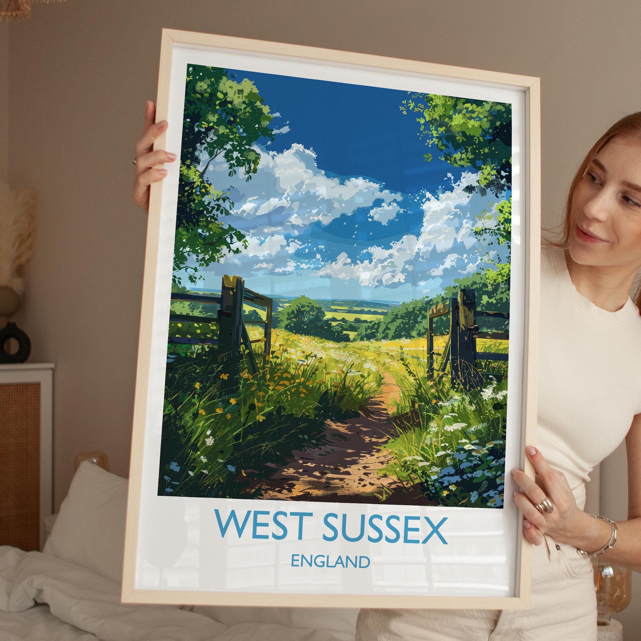 West Sussex Travel Poster Wall Art, West Sussex Travel Print, English Countryside Art Gift, Wall Art Print NQ Media Designs