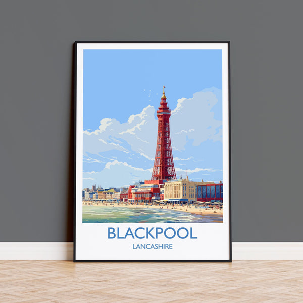Blackpool Travel Poster Wall Art, Travel Print of Blackpool, England, Lancashire Seaside Art Lovers Gift, Travel Art Gift