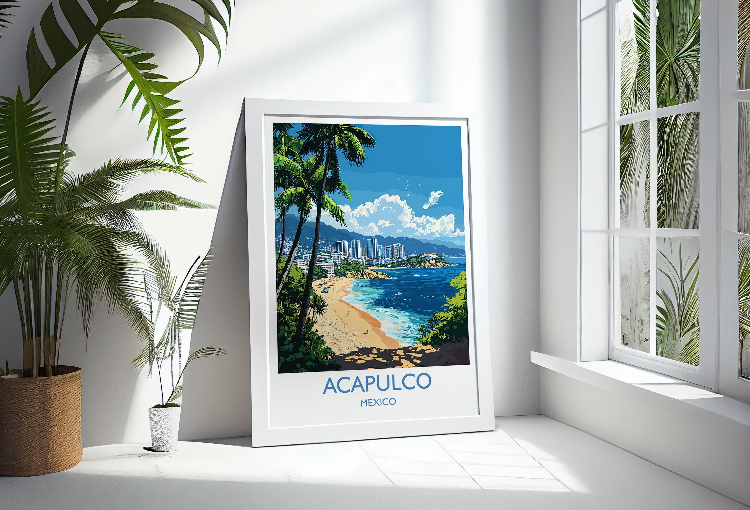 Acapulco Travel Print Wall Art, Poster of Acapulco, Mexico Coast Art Gift, Mexico Cities Art, NQ Media Designs