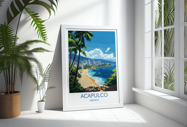 Acapulco Travel Print Wall Art, Poster of Acapulco, Mexico Coast Art Gift, Mexico Cities Art,