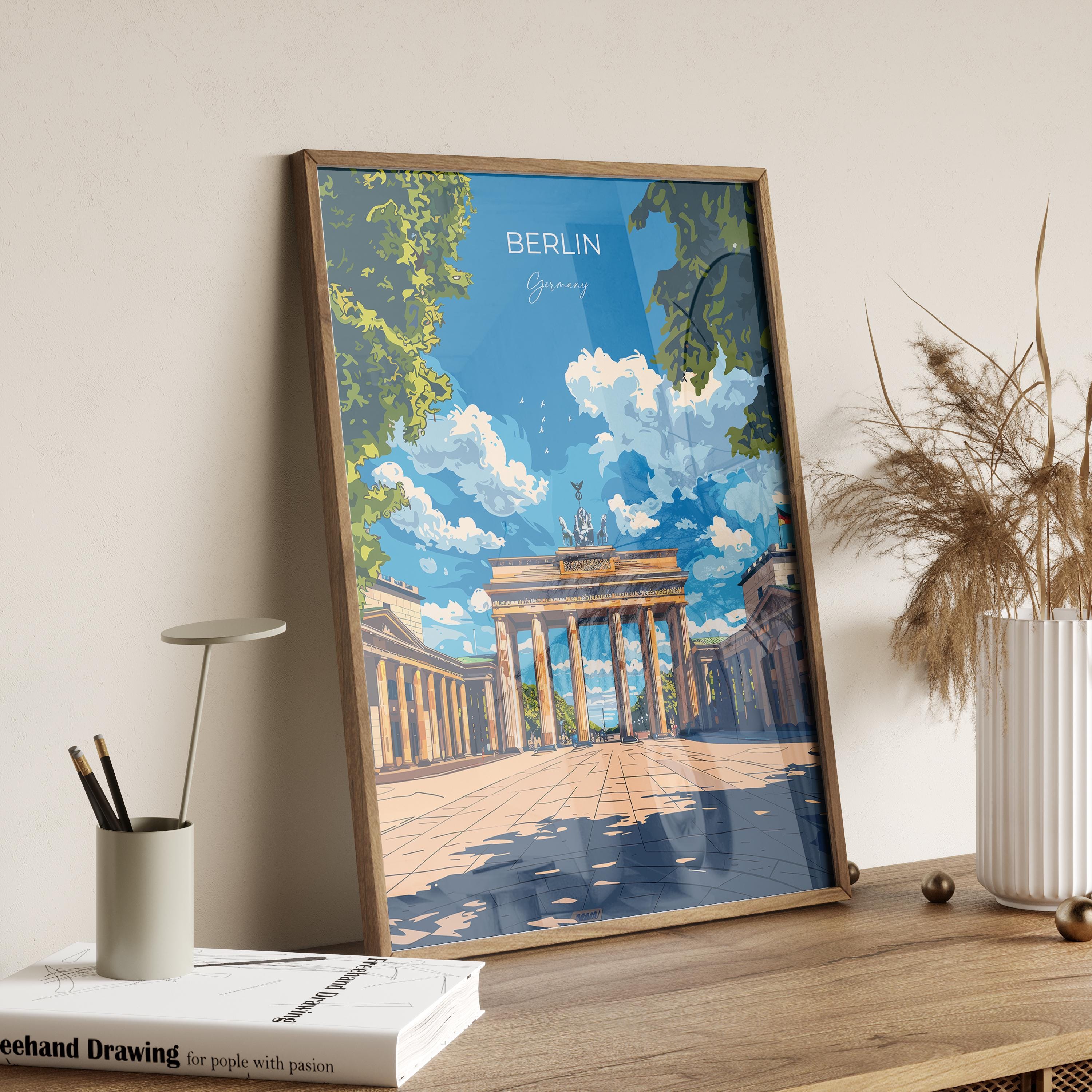 Berlin Travel Poster Wall Art, Travel Print of Berlin, Brandenburg Gate, Berlin Art Lovers Gift, Germany Art Gift NQ Media Designs