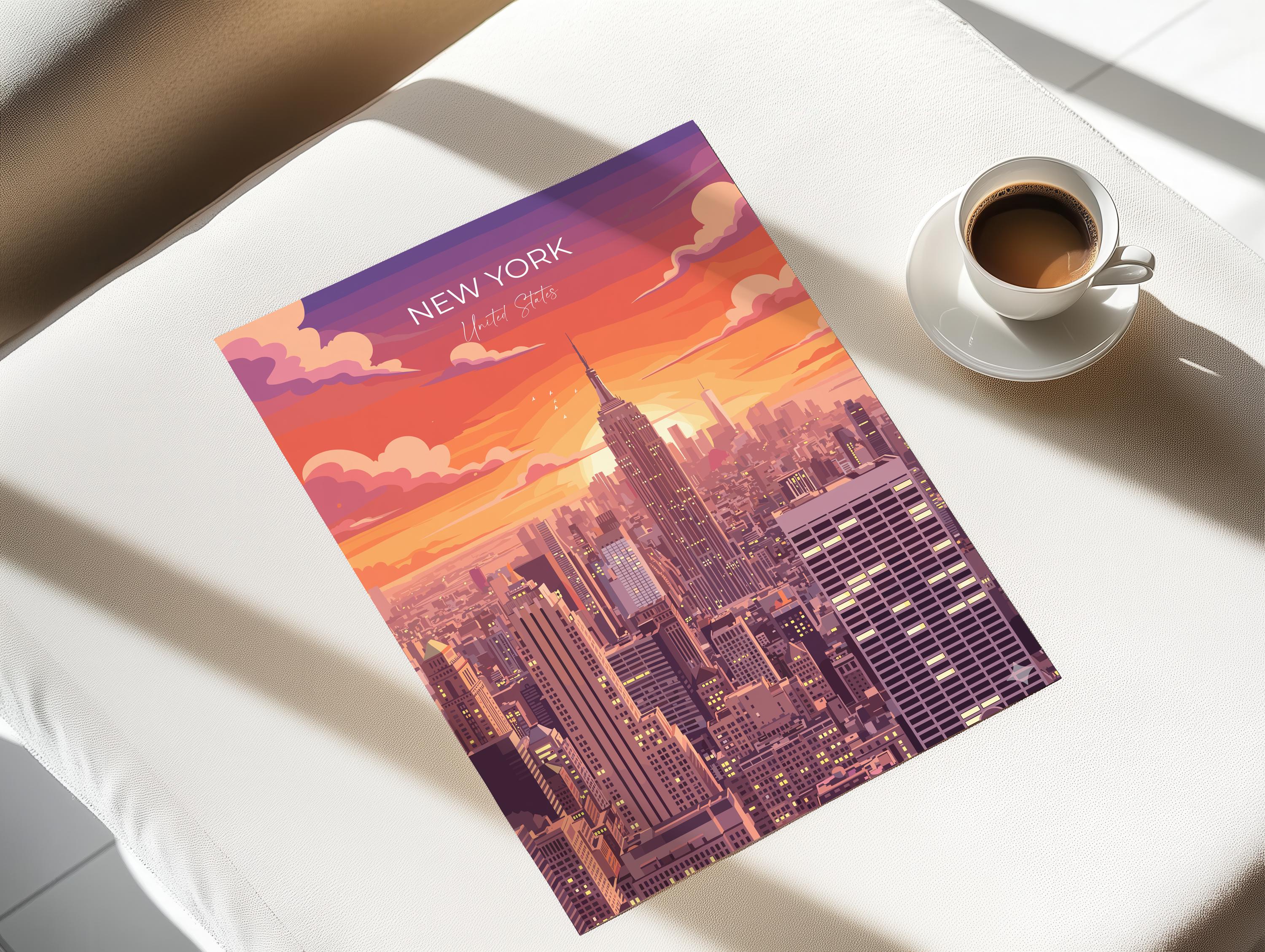 New York City Art Print, Manhattan Skyline Sunset Art Gift, Empire State Building Poster NQ Media Designs