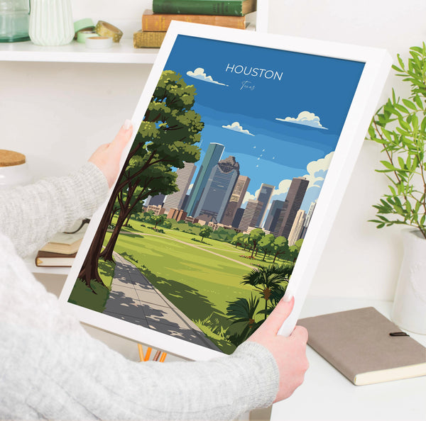 Houston Travel Poster Wall Art Print, Travel Print of Houston, Texas, US City Art Lovers Gift, USA Gift,