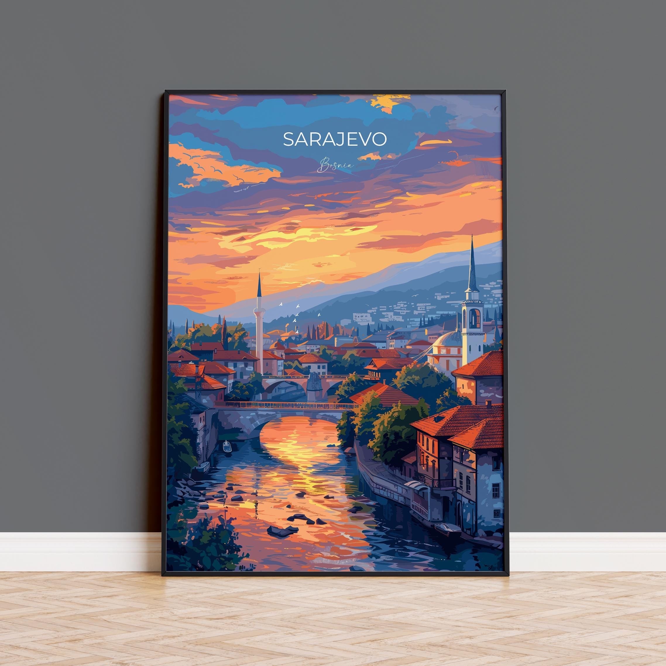Sarajevo Travel Print Wall Art, Travel Poster of Sarajevo, Bosnia, Sarajevo Wall Art Gift, Bosnia Herzegovina City Print NQ Media Designs