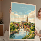 Norwich Norfolk Poster, Historic Cathedral City Wall Art, English City Travel Print, Norfolk Decor, UK Gift