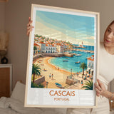 Cascais Portugal Travel Poster, Portuguese Coast Wall Art, Seaside Town Print, Atlantic Ocean Landscape Illustration, Europe Decor