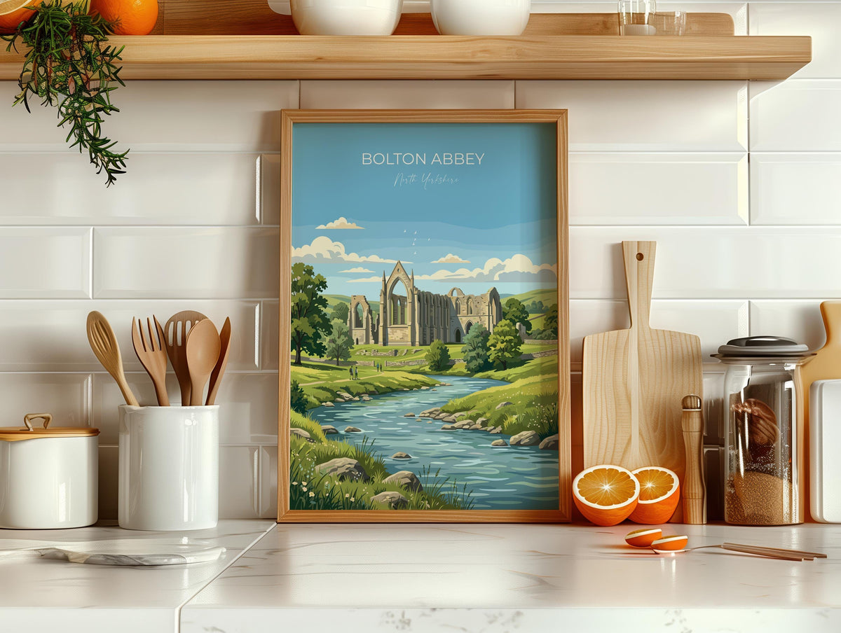 Bolton Abbey Poster, Yorkshire Dales Wall Art, Wharfedale Print, England Travel Poster, Bolton Abbey Gift