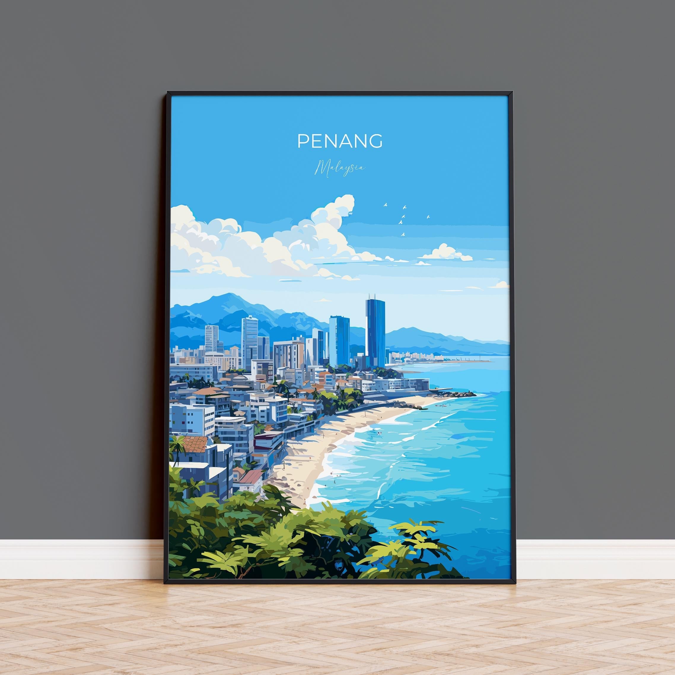 Penang Travel Poster Wall Art, Travel Print of Penang, Malaysia, Penang Art Gift, Wall Art Travel Gift NQ Media Designs