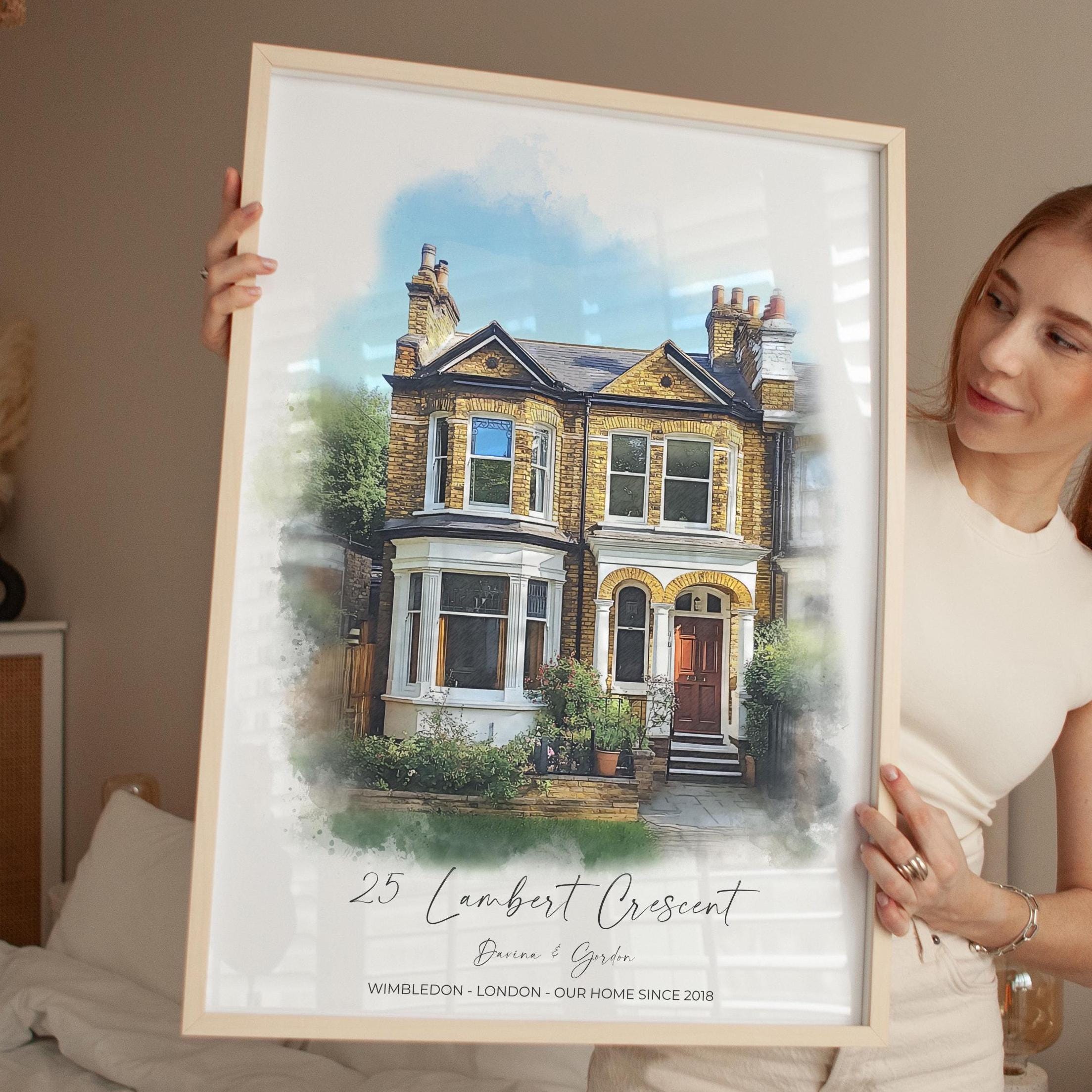 Personalised Watercolour Home Portrait, House Portrait, House Warming Gift, New Home Gift, First Home, Digital Watercolour Wall Art NQ Media Designs