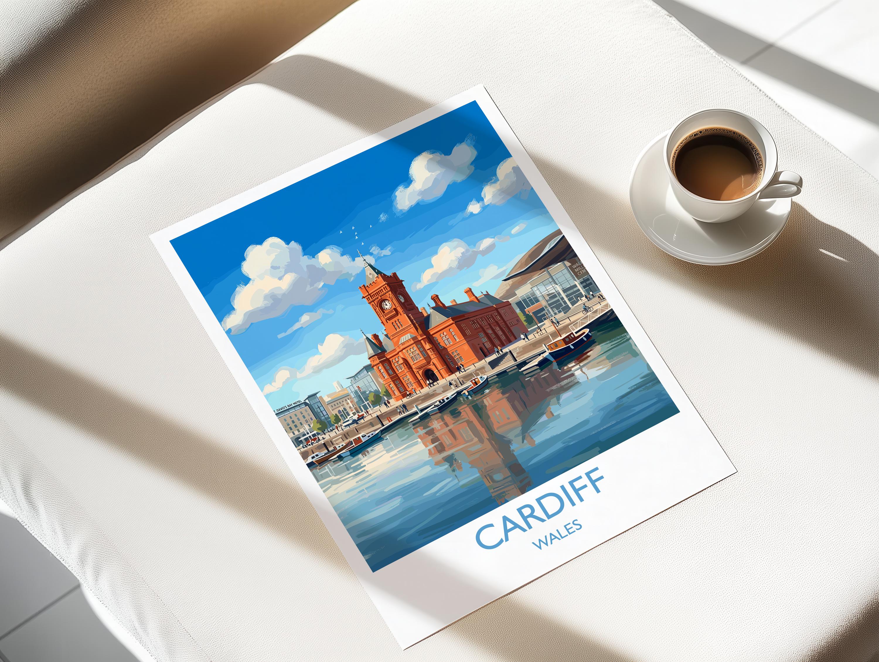 Cardiff Pierhead Building Travel Poster, Cardiff Bay Wall Art, Welsh Landmark Print, Historic Red Brick Architecture, UK City Decor