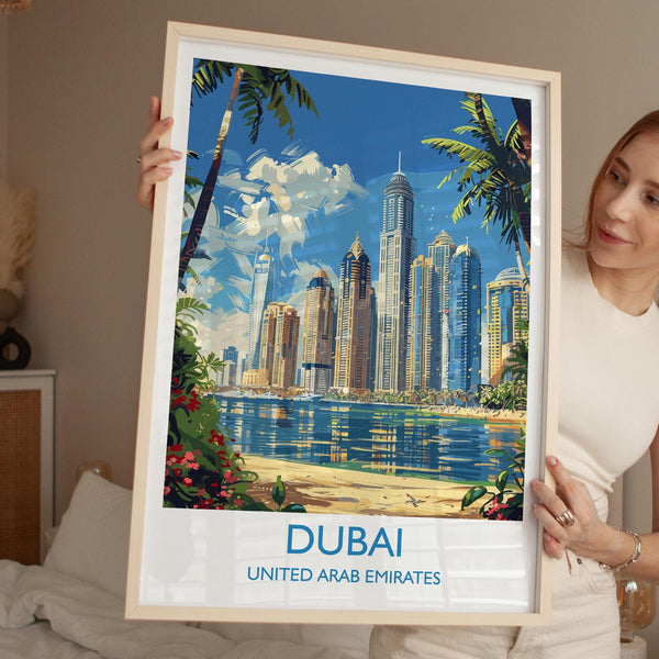 Dubai Travel Print, Travel Poster of Dubai, Dubai Marina Art lovers Gift, UAE Wall Art Gift
