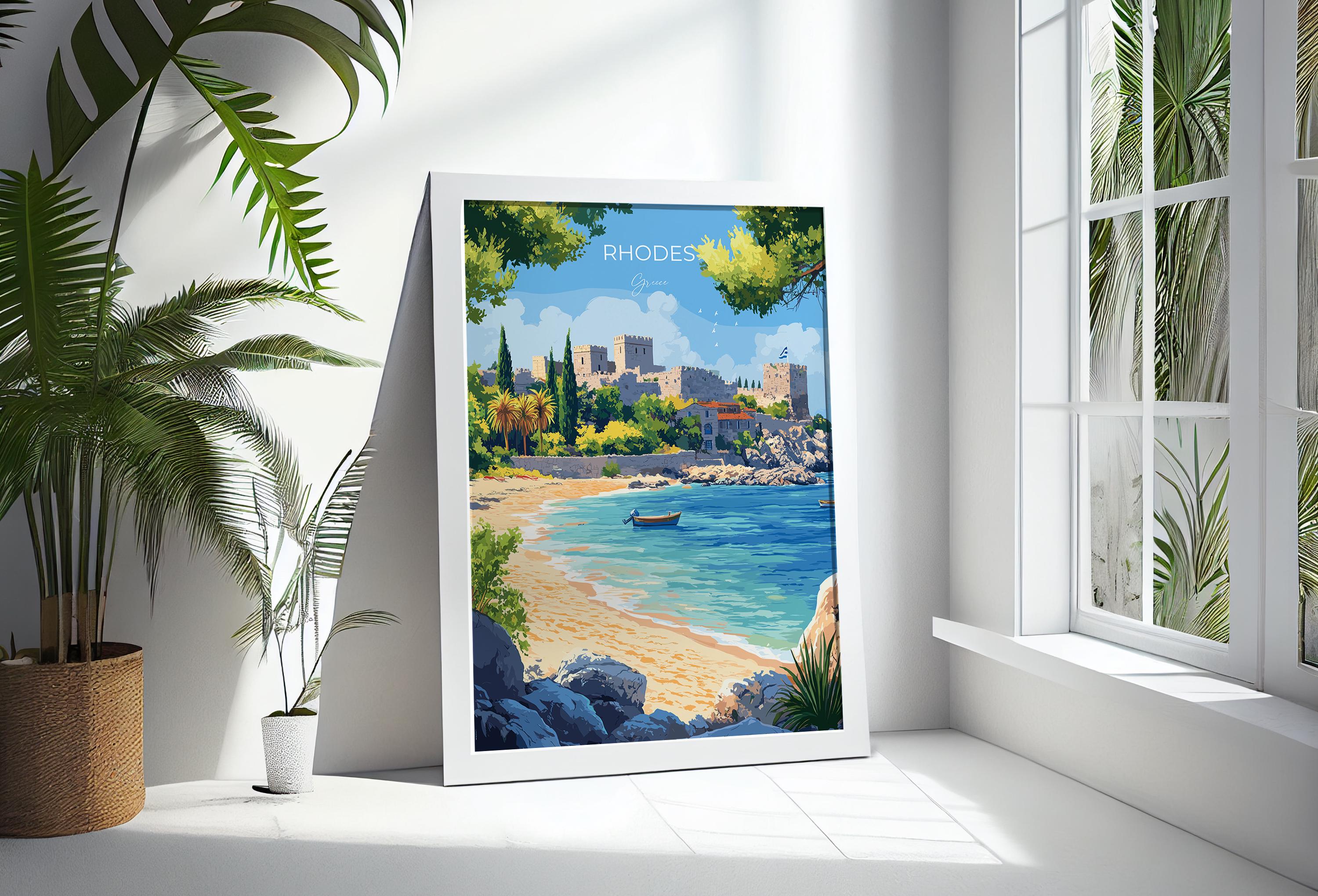 Rhodes Travel Poster, Travel Print of Rhodes, Greece Gift, Greek Islands Art Lovers Gift, Rhodes Wall Art Print NQ Media Designs