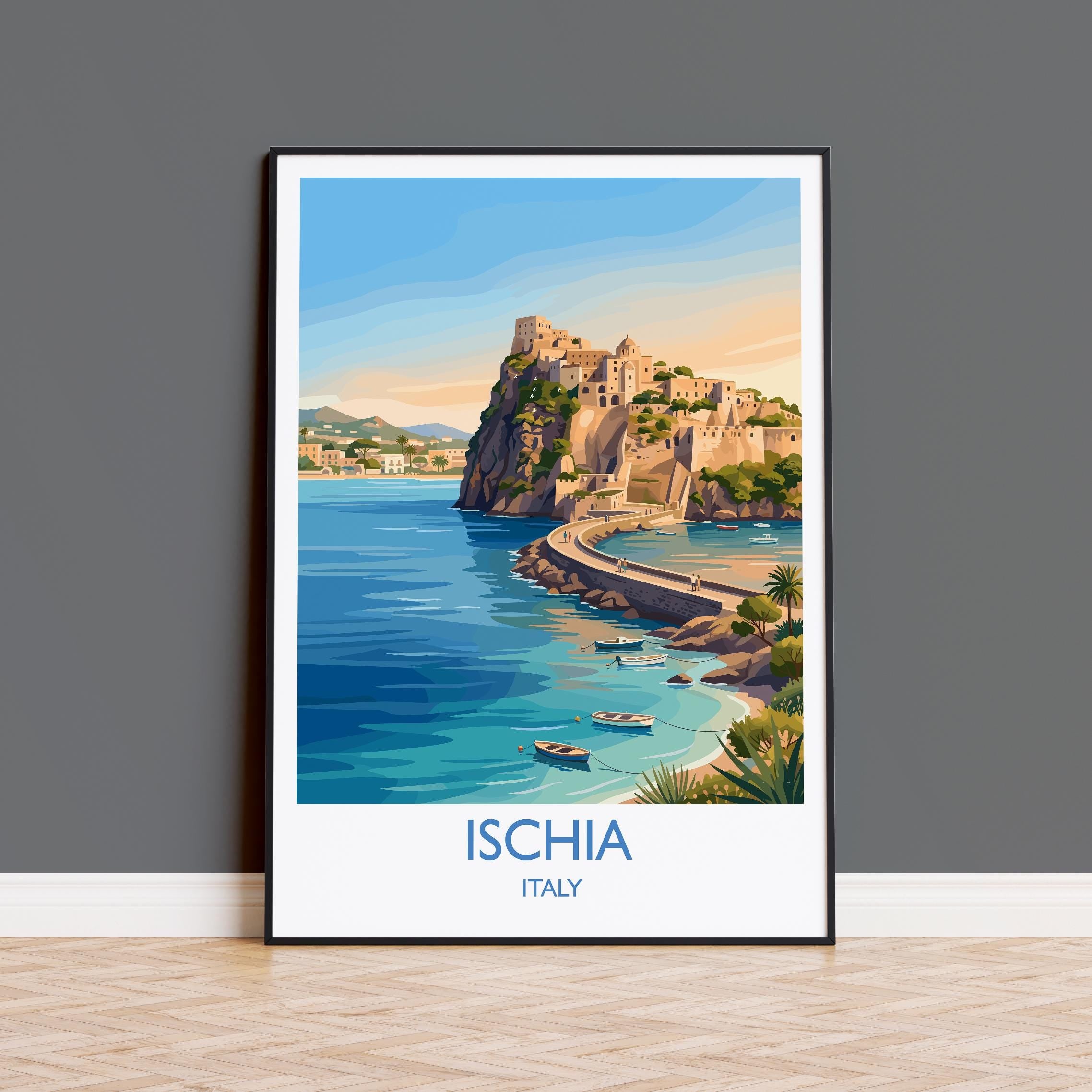 Ischia Italy Print, Italian Island Wall Art, Gulf of Naples Travel Poster, Mediterranean Coastal Decor, Italy Gift