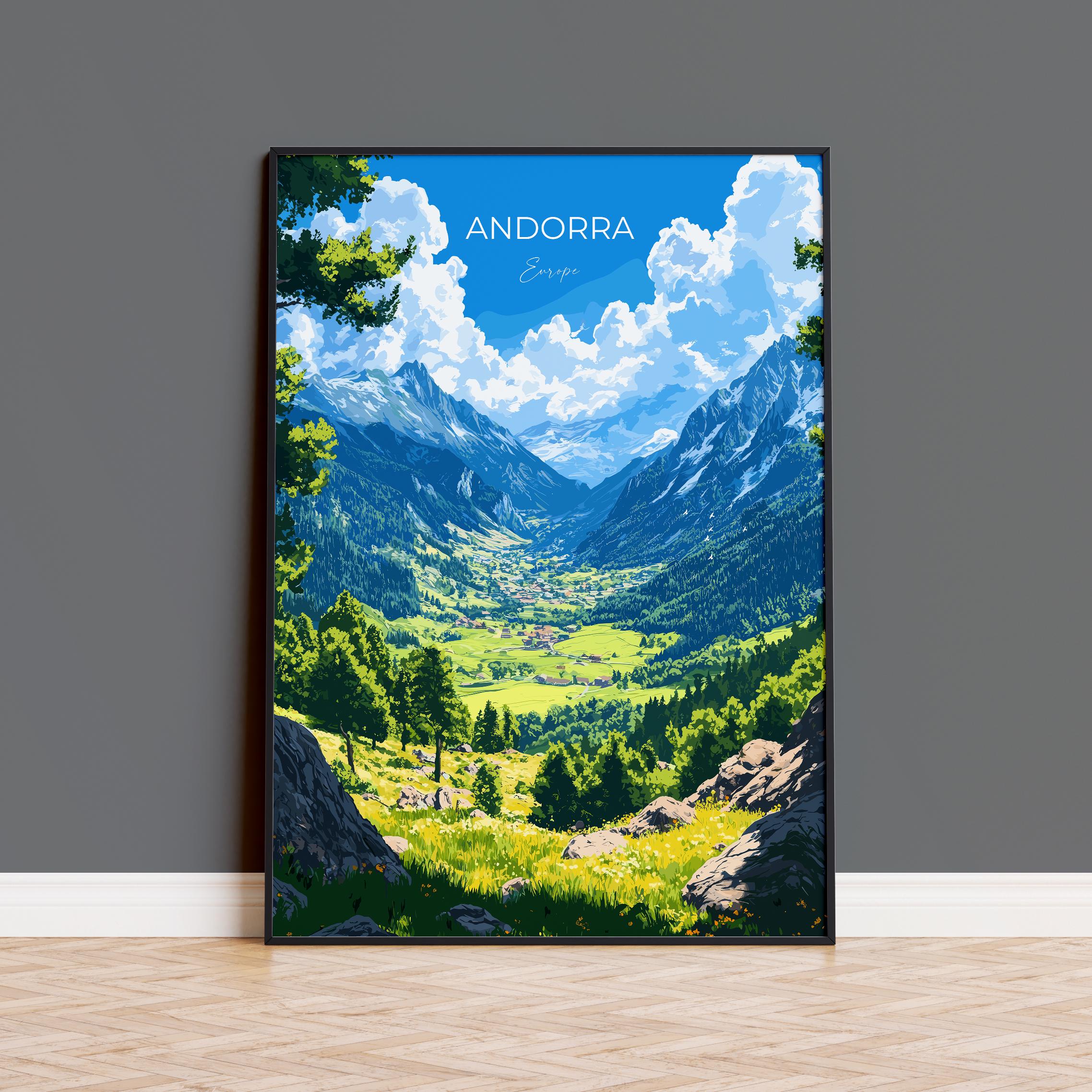 Andorra Travel Print, Travel Poster of Andorra, Europe, Andorra Wall Art Gift, Pyrenees Mountains Wall Decor Gift NQ Media Designs