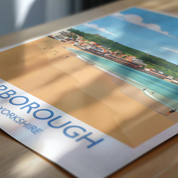 Scarborough Beach Travel Print, Travel Poster of Scarborough, North Yorkshire Gift, England, Scarborough Gift, Wall Art Print