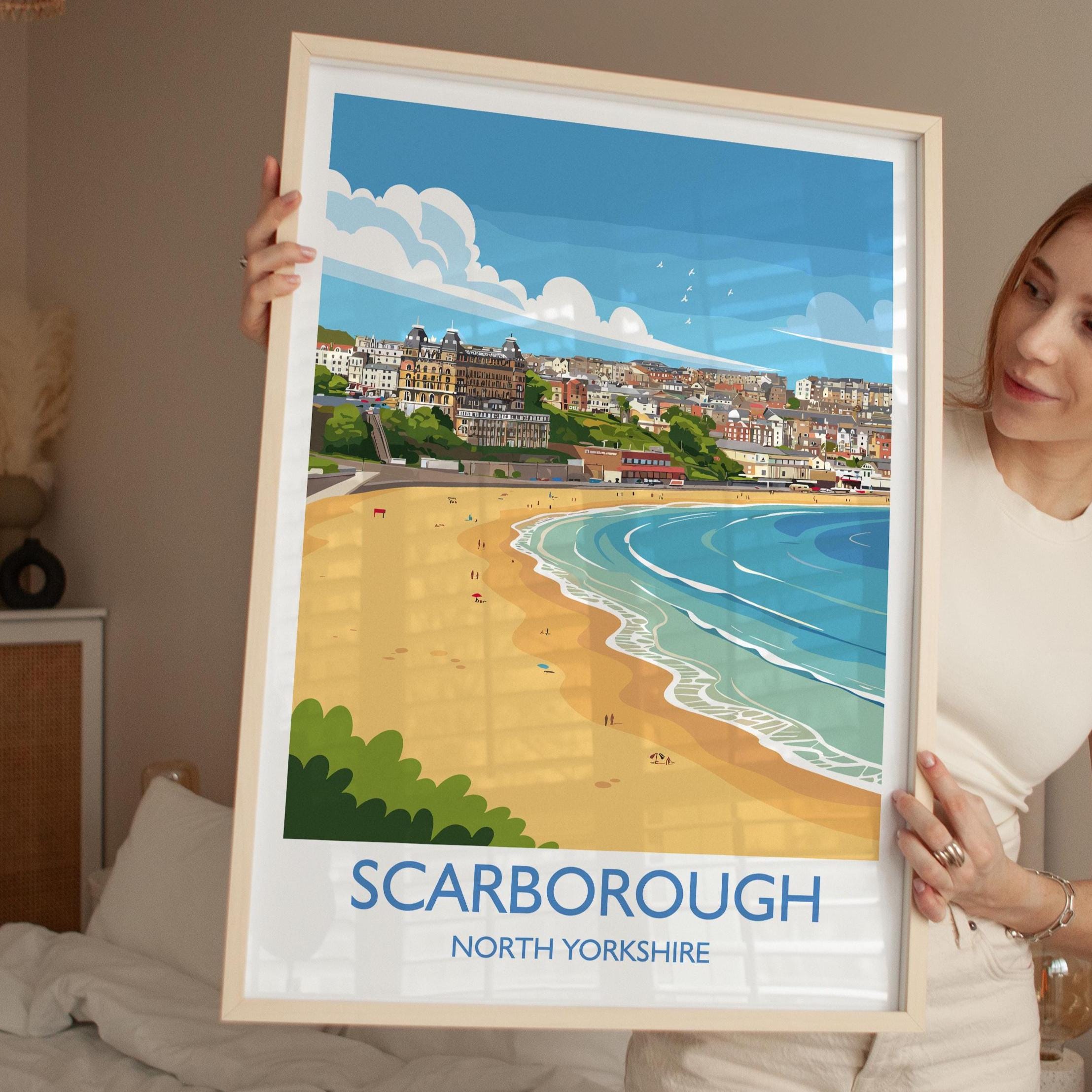 Scarborough Beach Travel Print, Travel Poster of Scarborough, North Yorkshire Gift, England, Scarborough Gift, Wall Art Print NQ Media Designs
