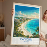 Cancun Mexico Print, Beach Wall Art with Border, Caribbean Poster, Mexico Travel Print, Cancun Gift Print