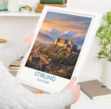 Stirling Castle Scotland Travel Poster, Scottish Highlands Wall Art, Stirling Sunset Landscape Print, Historic Castle Illustration, UK Decor