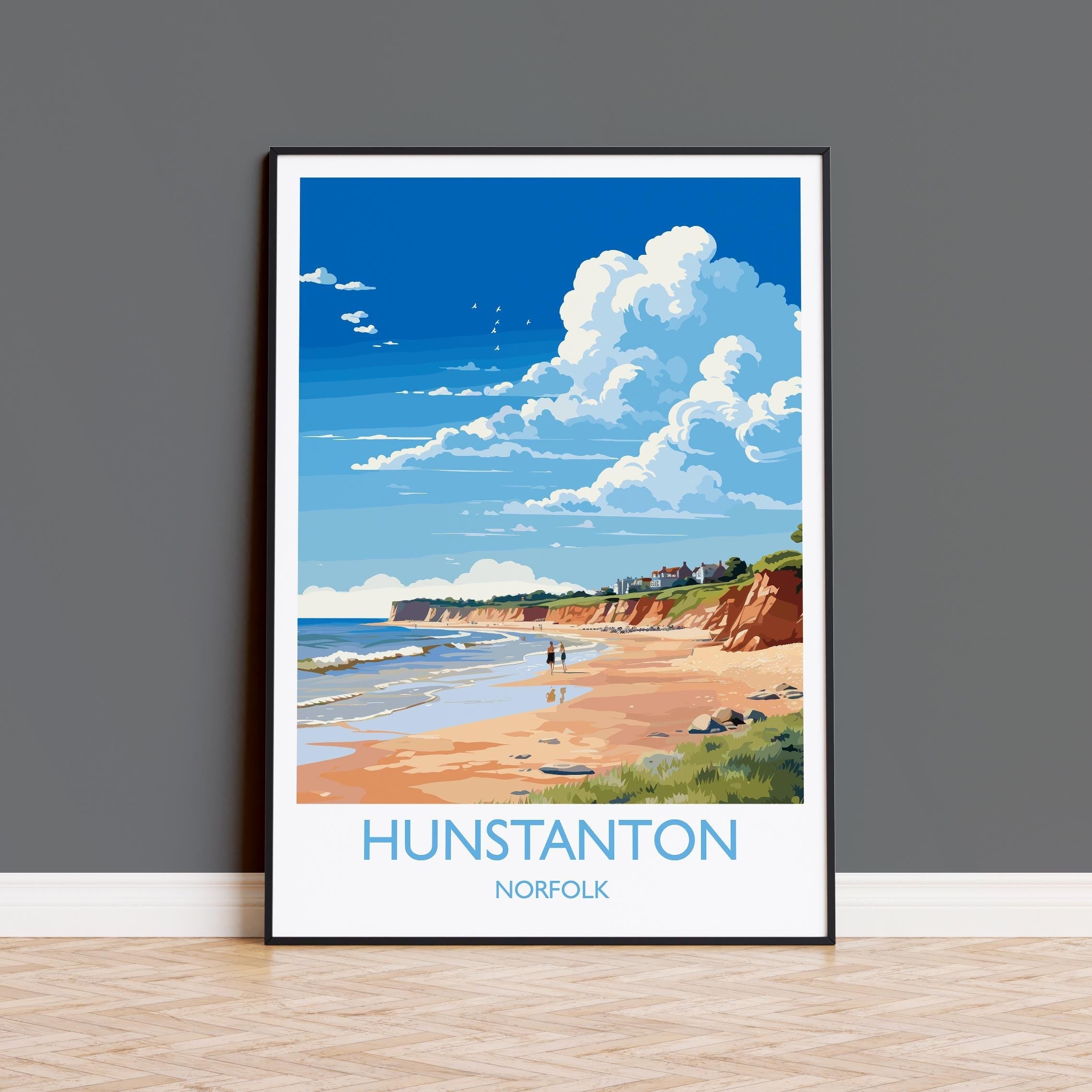 Hunstanton Beach Travel Print, Travel Poster of Hunstanton Beach, Norfolk, England, Norfolk Art, Norfolk Gift, Wall Art Print NQ Media Designs