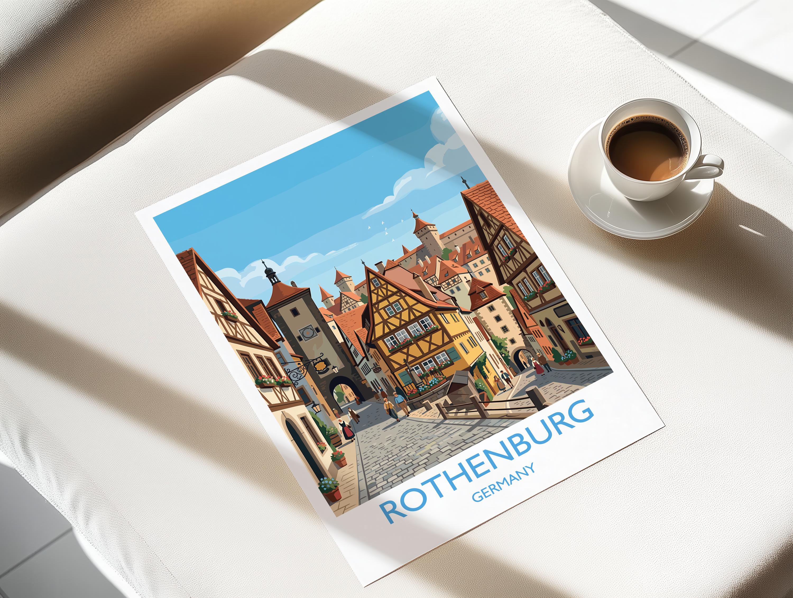 Rothenburg ob der Tauber Travel Poster, Medieval German Town Print, Bavaria Wall Art, Romantic Road Illustration, Germany Travel Decor NQ Media Designs
