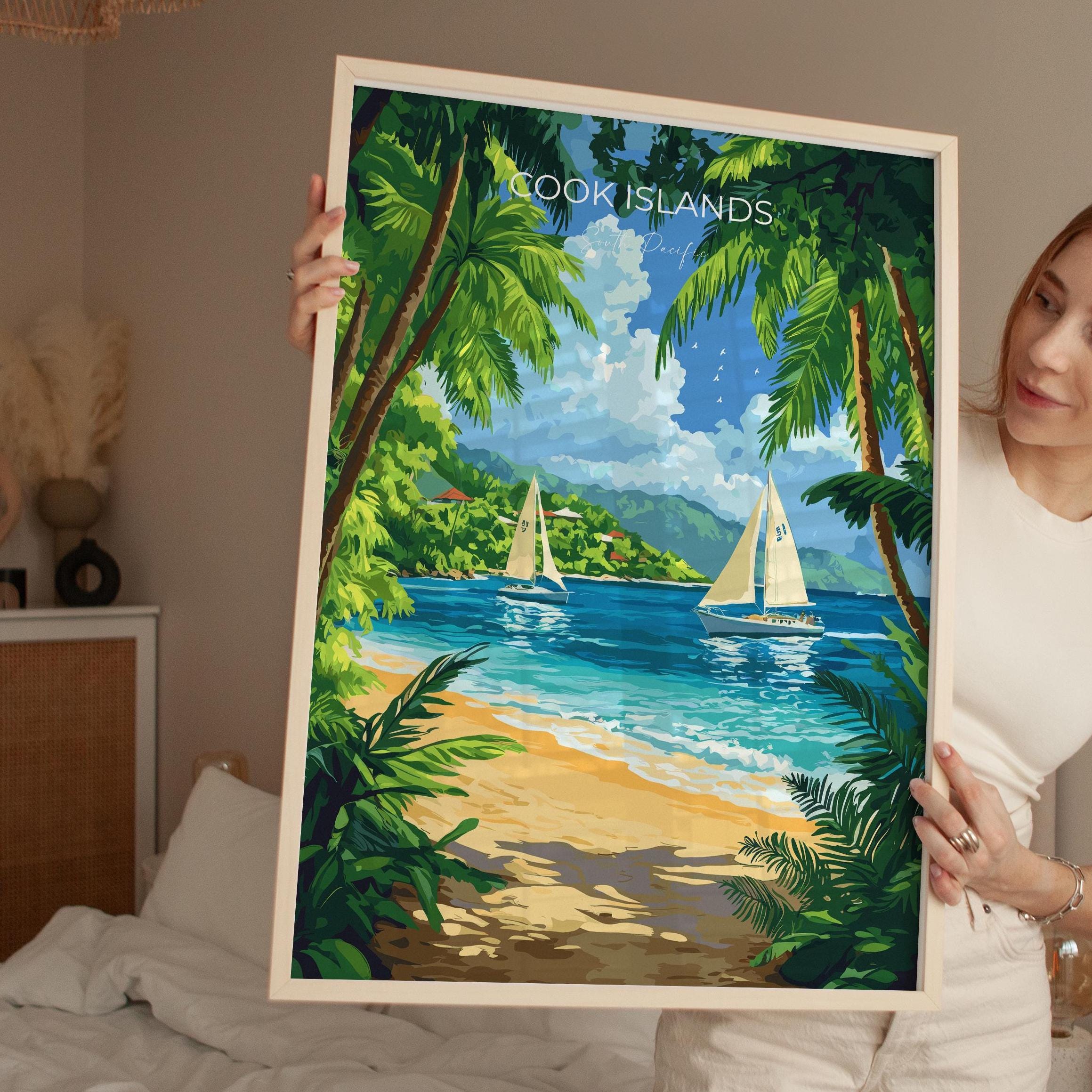 Cook Islands Travel Print Wall Art, Travel Poster of Cook Islands, South Pacific Islands Art Lovers Gift NQ Media Designs