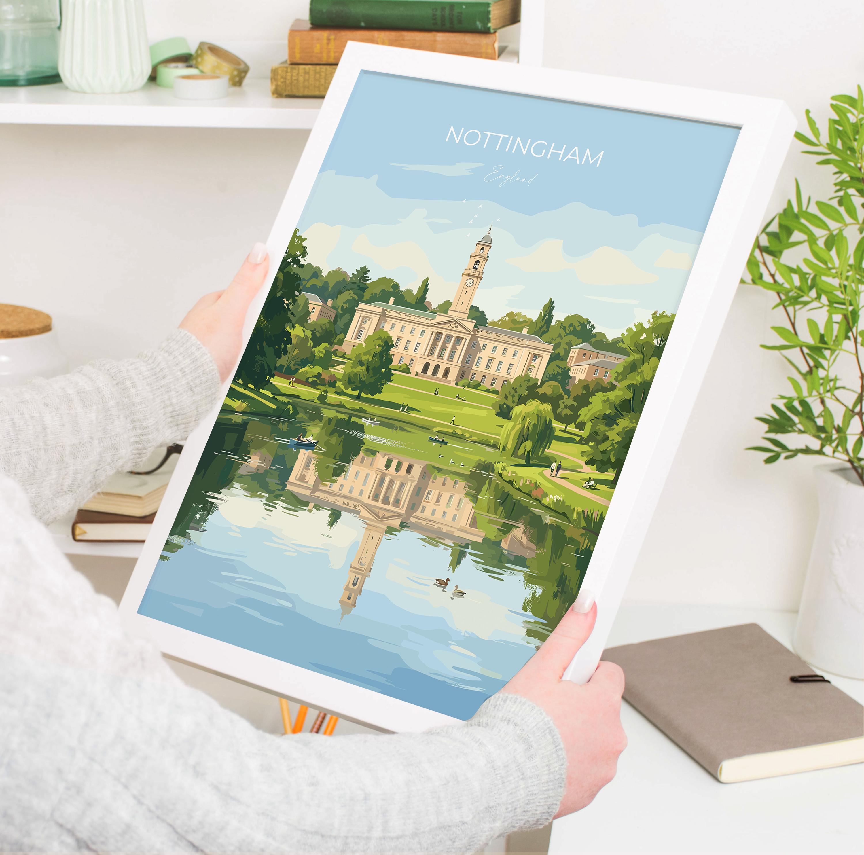 Nottingham University Travel Print, University of Nottingham Wall Art, Historic UK University Illustration, Nottingham Poster Gift