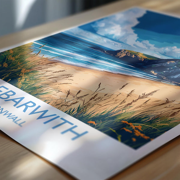 Trebarwith Travel Print, Travel Poster of Trebarwith, England, Cornwall Art, Trebarwith Art Lovers Gift, Wall Art Print