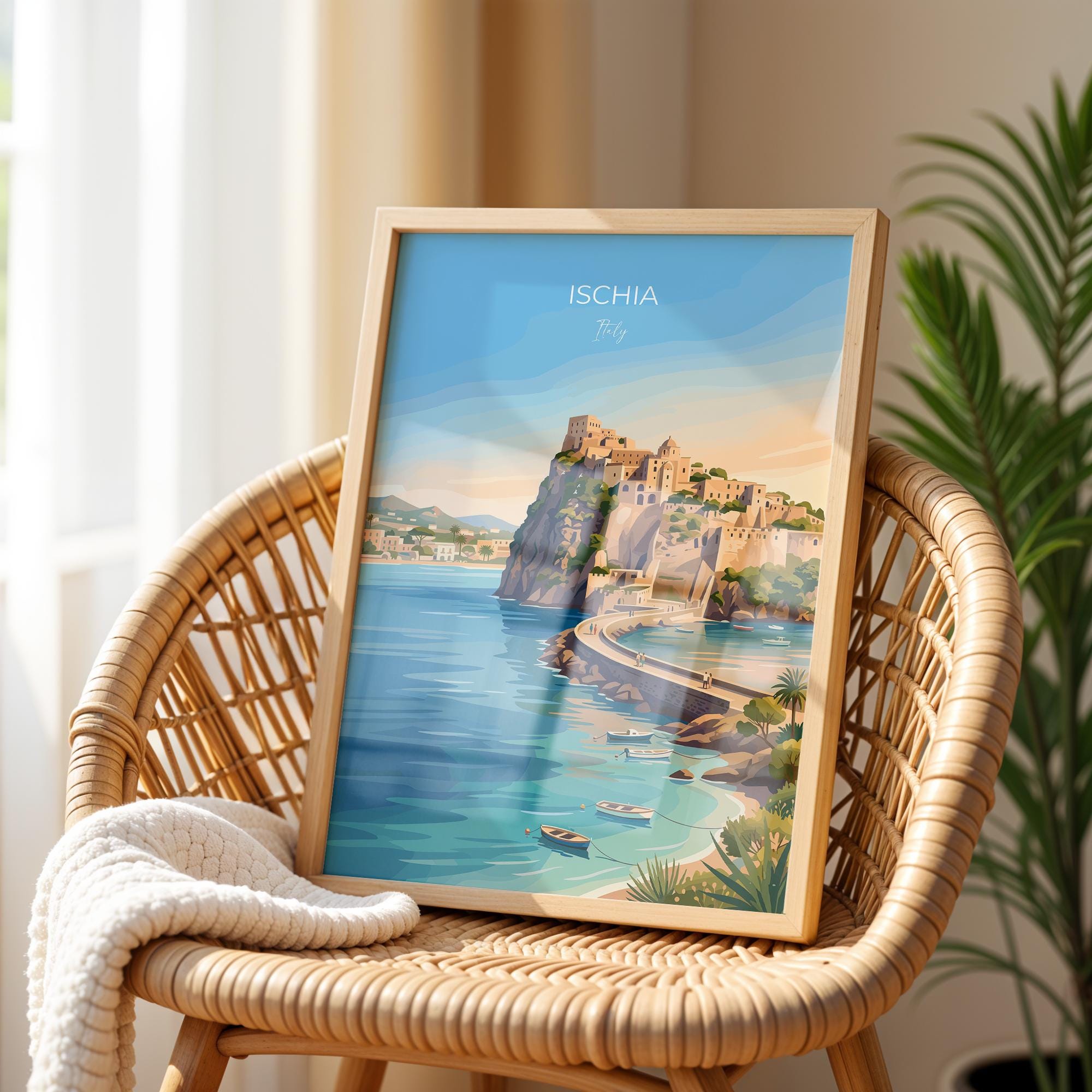 Ischia Italy Poster, Italian Island Wall Art, Gulf of Naples Travel Print, Mediterranean Coastal Decor, Italy Gift