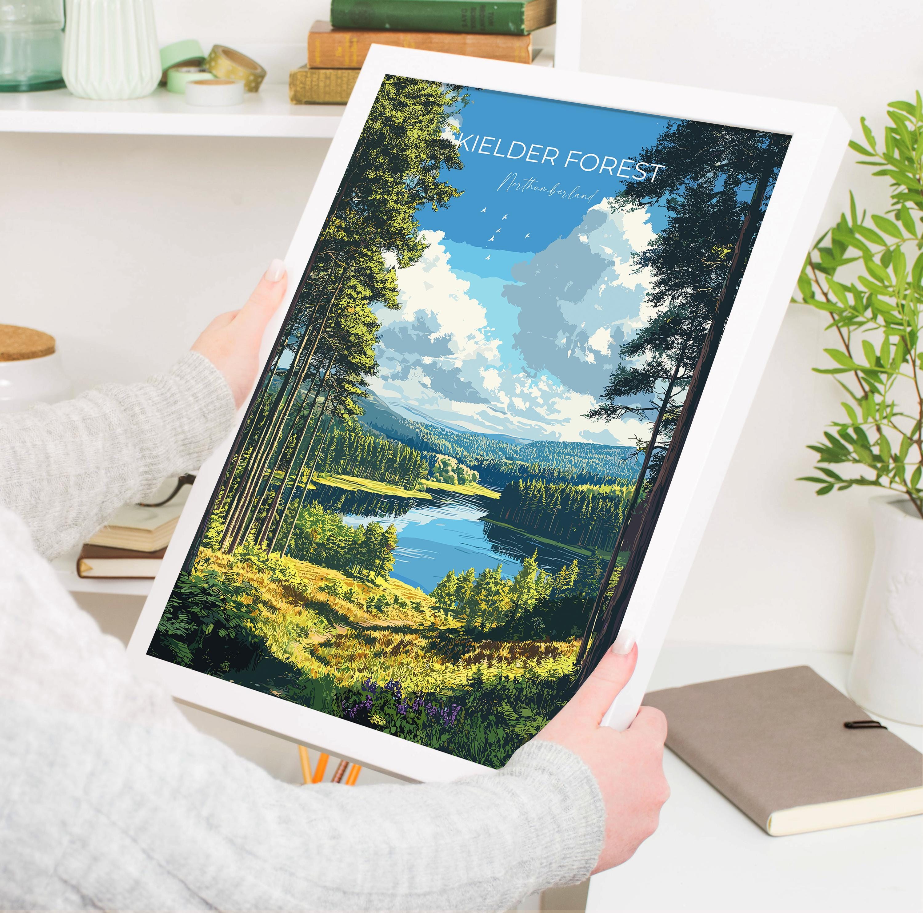 Kielder Forest Travel Print, Travel Poster of Kielder Forest, Kielder Water Reservoir, Kielder Forest Art, Northumberland Gift NQ Media Designs