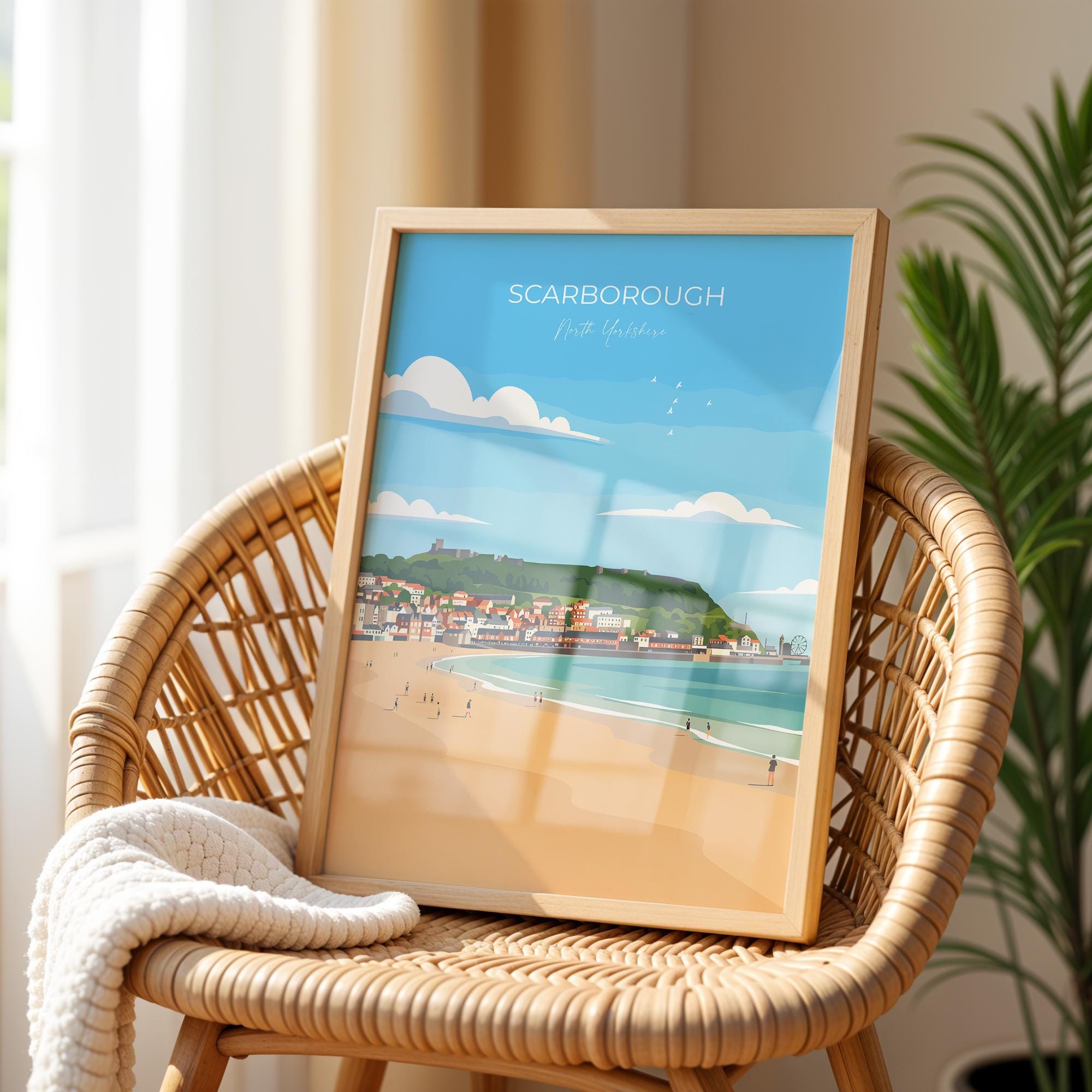 Scarborough Beach Travel Print, Travel Poster of Scarborough, North Yorkshire Gift, England, Scarborough Gift, Wall Art Print NQ Media Designs
