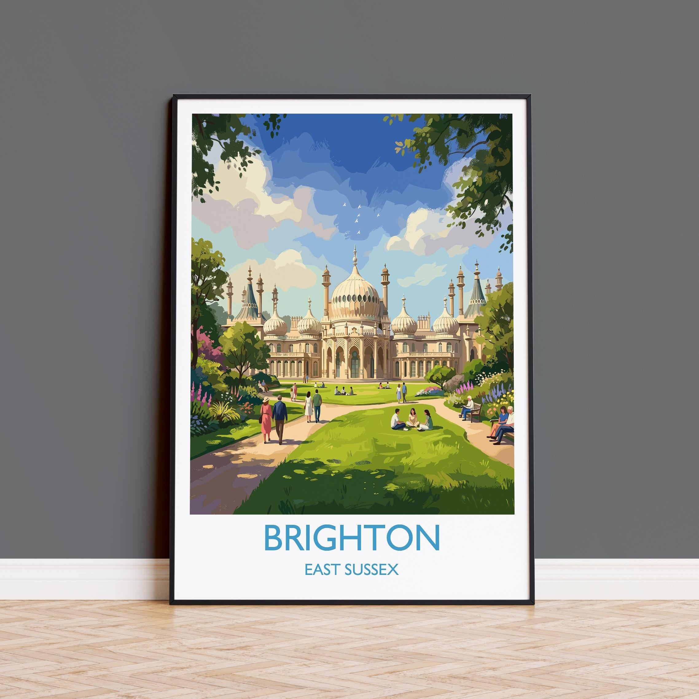Brighton Travel Poster, Brighton Pier Wall Art, Seaside Print UK, Royal Pavilion Illustration, Vintage Style Coastal Decor, Brighton Gift
