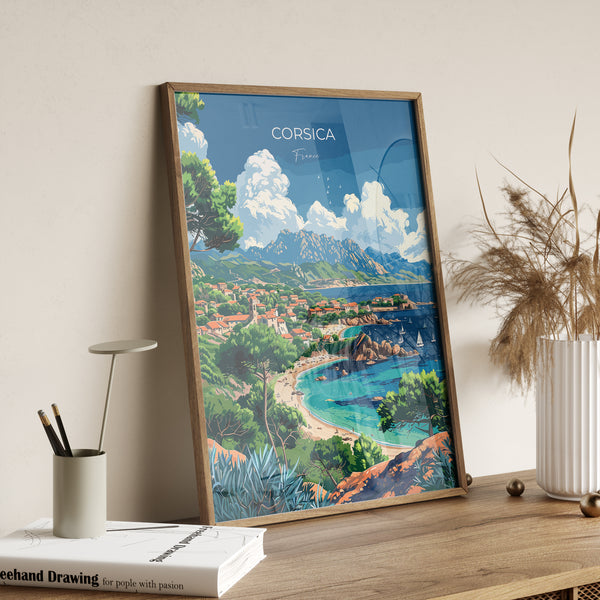 a picture of a tropical island in a wooden frame