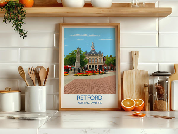 Retford Travel Poster Wall Art, Travel Print of Retford, Nottinghamshire, England, English Market Town Gift, Nottingham Art