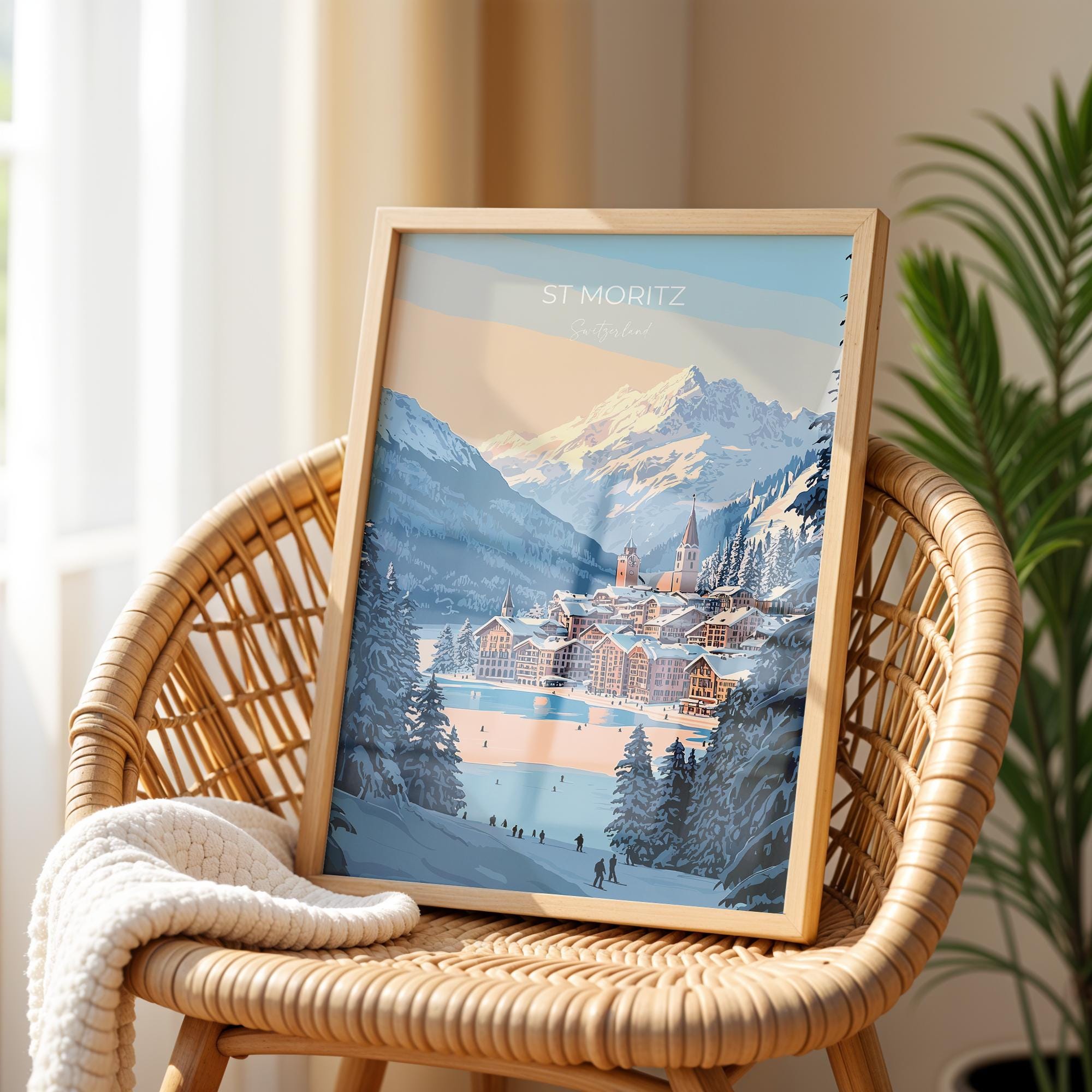 St Moritz Wall Art Travel Poster, Travel Print of St Moritz, Ski Poster, Switzerland Alps Art Travel Lovers Gift NQ Media Designs