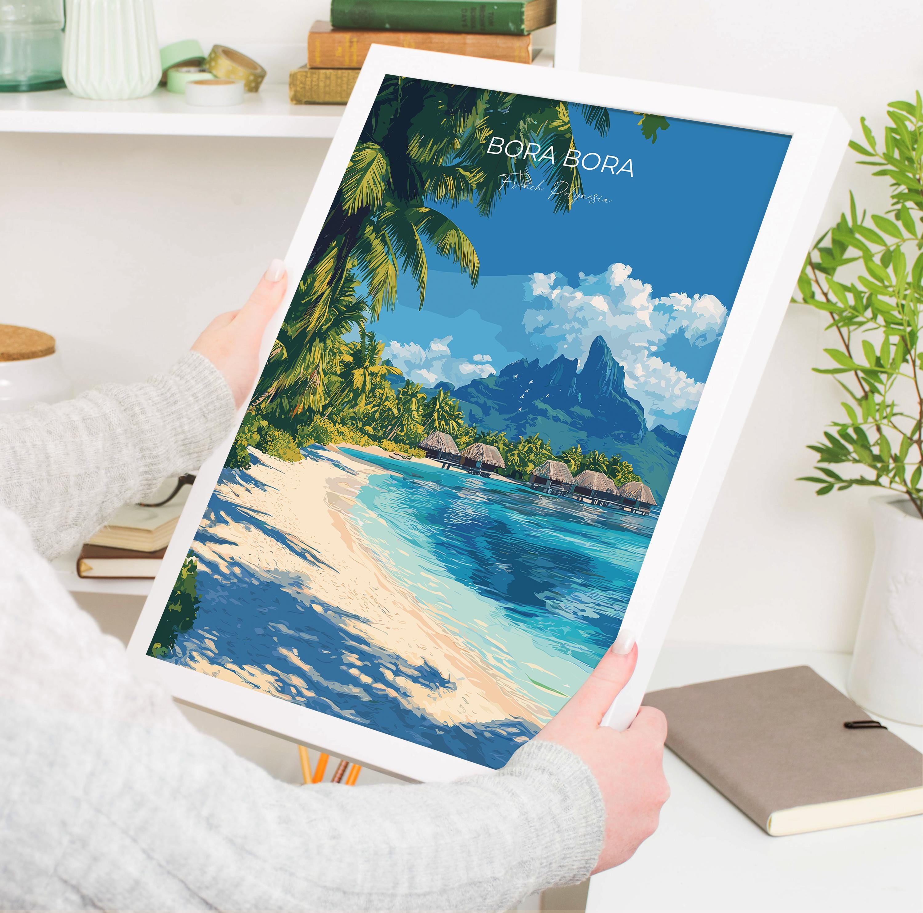 Bora Bora Travel Print Wall Art, Travel Poster of Bora Bora, French Polynesia, South Pacific Islands Art Lovers Gift NQ Media Designs