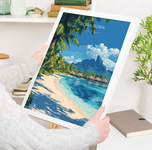 Bora Bora Travel Print Wall Art, Travel Poster of Bora Bora, French Polynesia, South Pacific Islands Art Lovers Gift