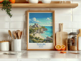 Tulum Mexico Print, Mayan Ruins Wall Art with Border, Caribbean Poster, Mexico Travel Print, Tulum Gift Print