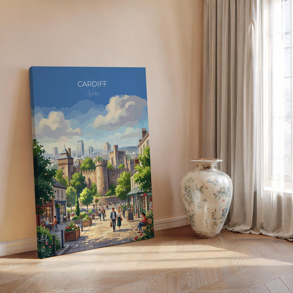 Cardiff Wales Travel Print, Cardiff City Wall Art, Cardiff Castle Poster, Welsh Capital Illustration, Vintage Style UK City, Wales Gift