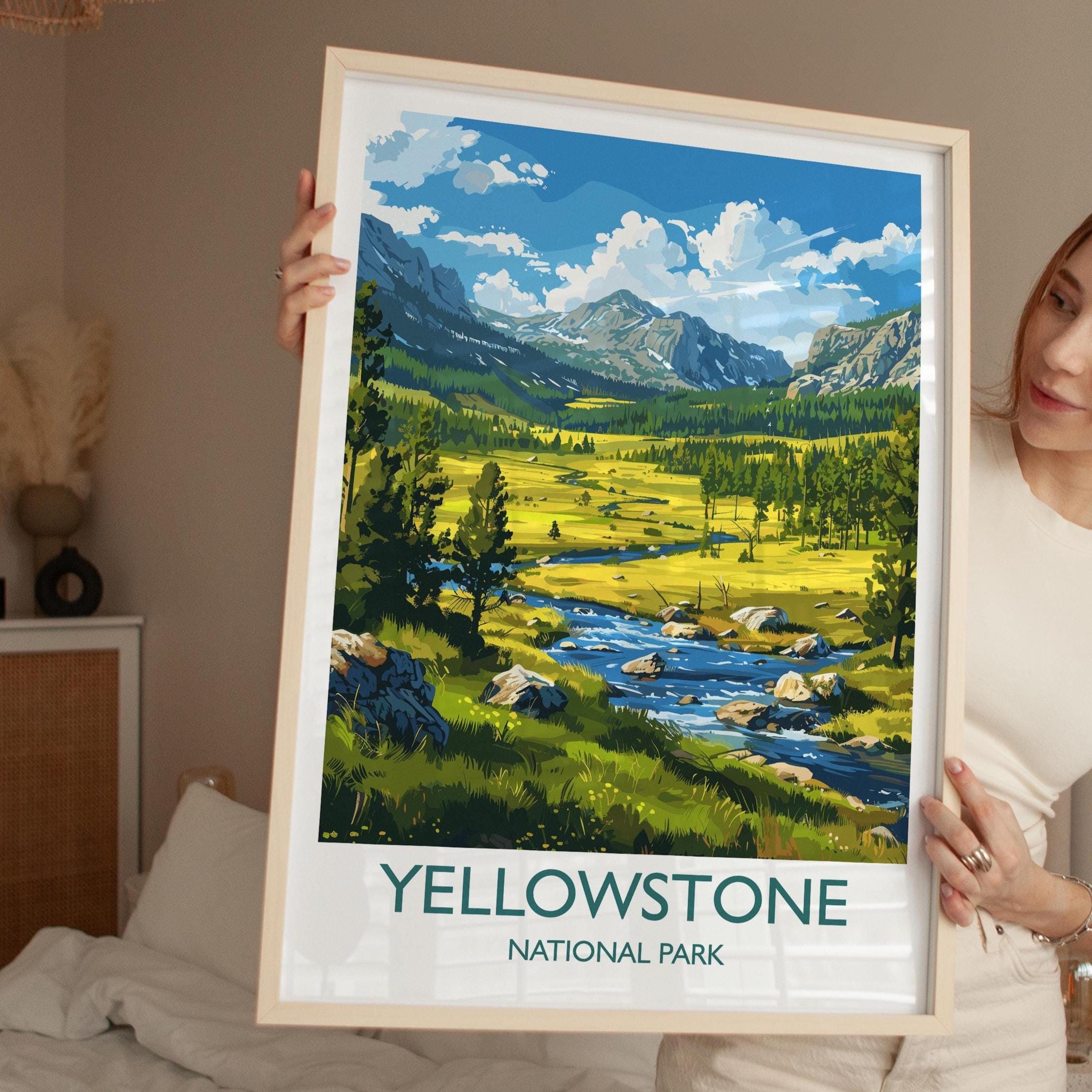 Yellowstone National Park Travel Poster Wall Art, Travel Print of Yellowstone, National Park Art Lovers Gift, Wyoming, USA, Wall Art Gift NQ Media Designs