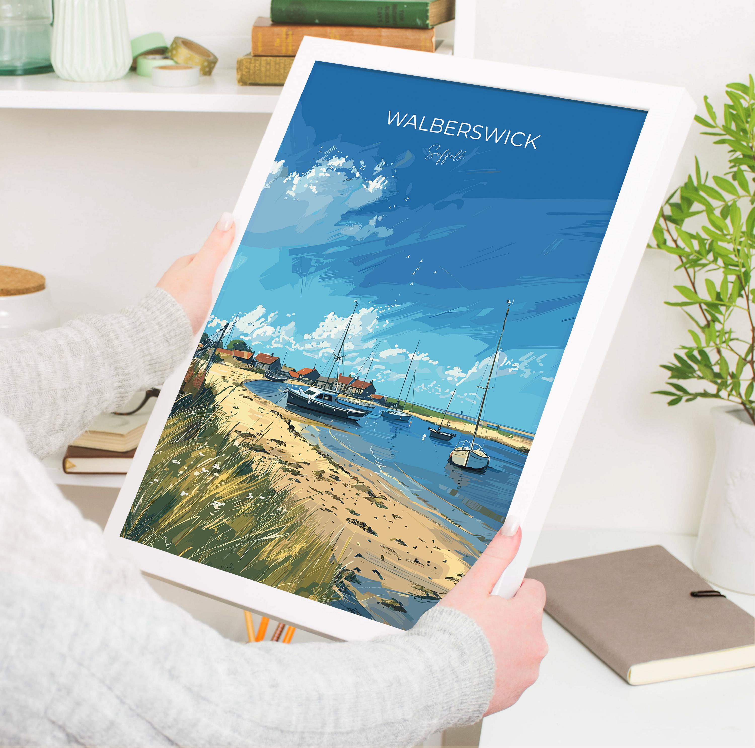Walberswick Travel Poster, Travel Print of Walberswick, Walberswick Art Lovers Gift, Suffolk Coast Wall Art NQ Media Designs