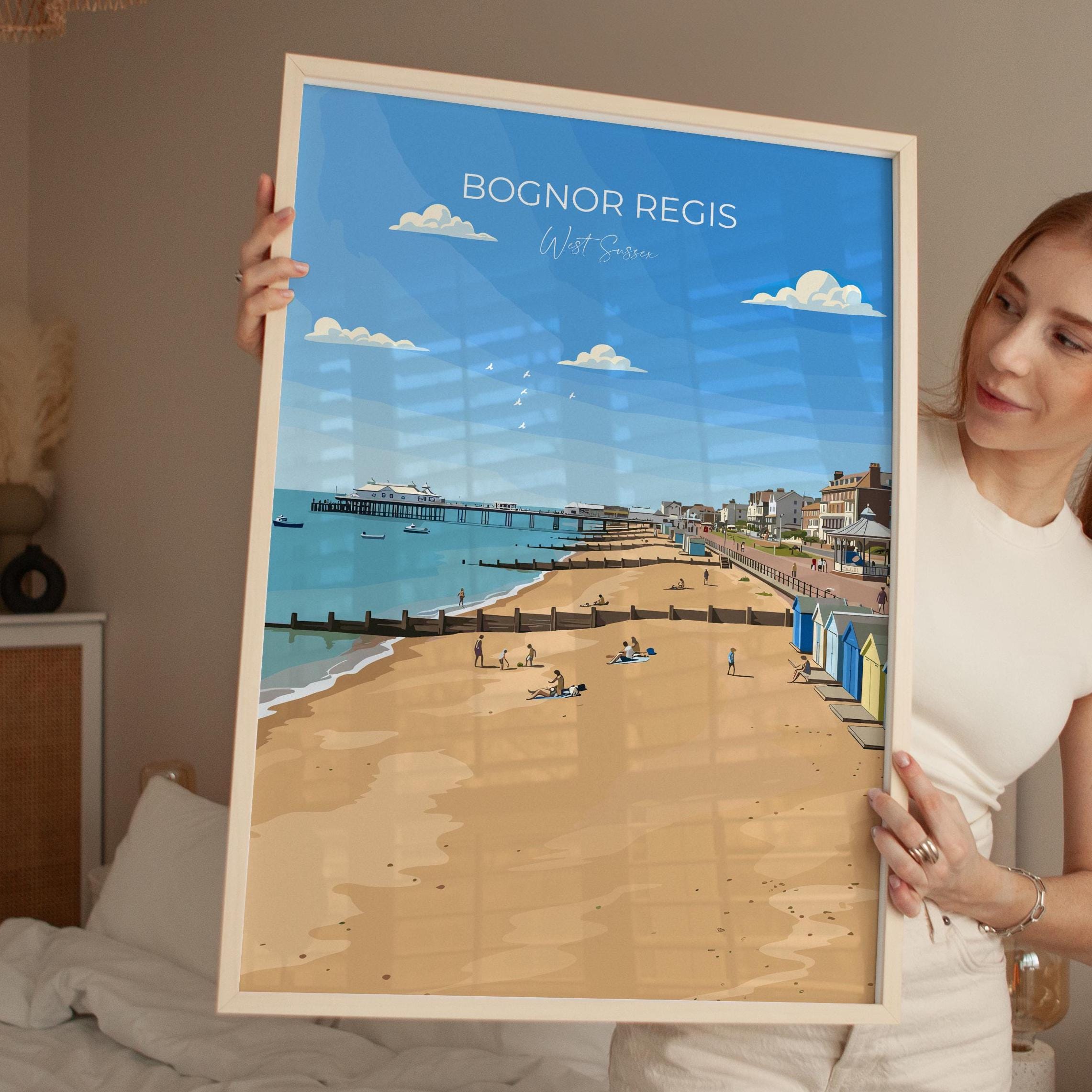 Bognor Regis Travel Print Wall Art, Travel Poster of Bognor Regis, West Sussex Coastal Art, England Art Gift NQ Media Designs