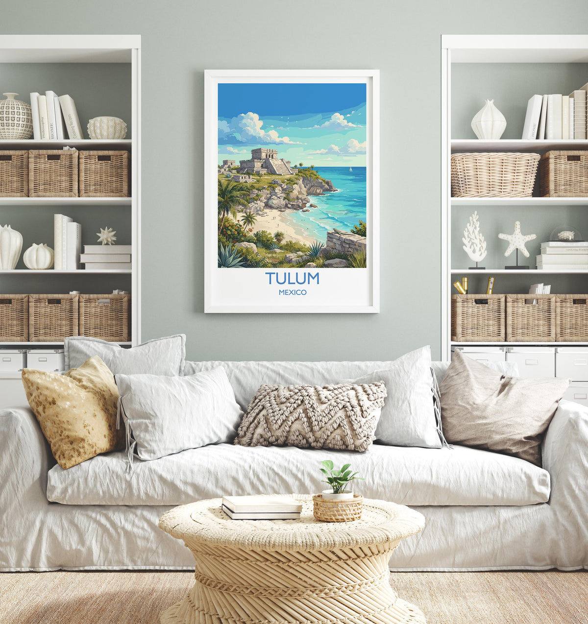 Tulum Mexico Print, Mayan Ruins Wall Art with Border, Caribbean Poster, Mexico Travel Print, Tulum Gift Print
