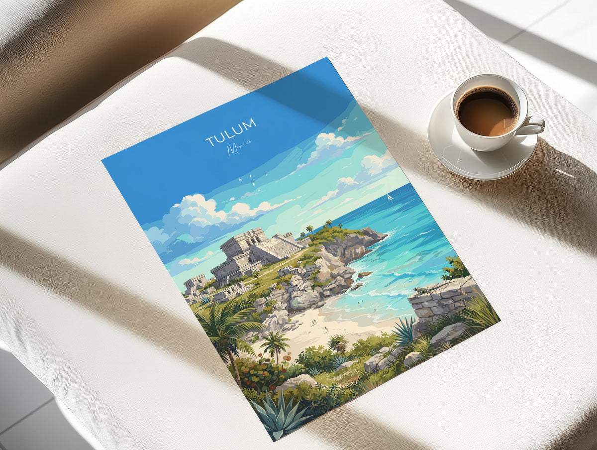Tulum Mexico Poster, Mayan Ruins Wall Art, Caribbean Print, Mexico Travel Poster, Tulum Gift